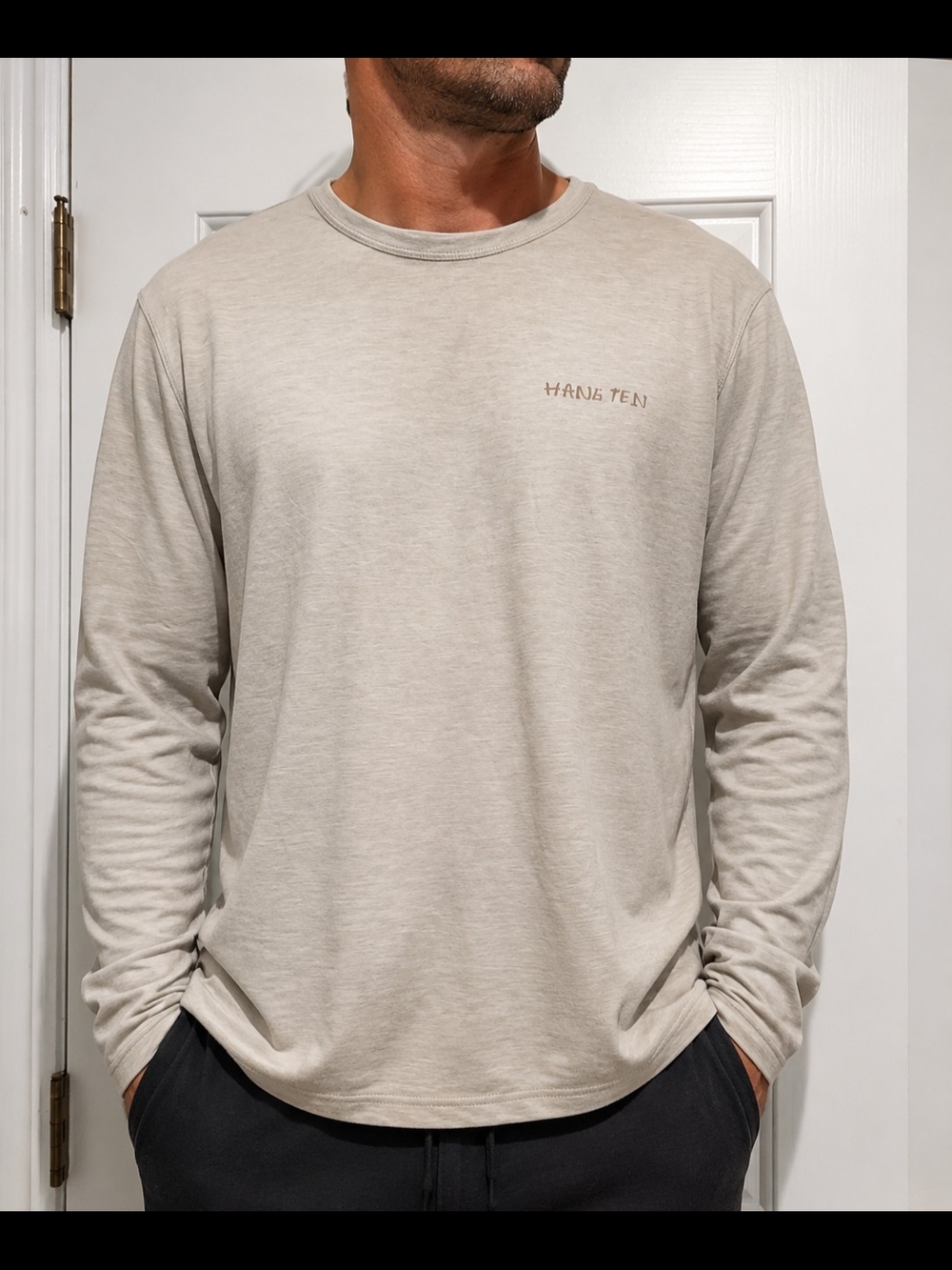 Hang Ten Light Beige Long Sleeve Crewneck Shirt